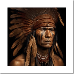 [AI Art] Proud Native American Man With Headdress Posters and Art